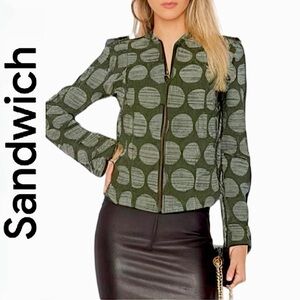 SANDWICH.NWT. Fabulous & Unique dot print zip up jacket/Blazer.Khaki mix.36(S).